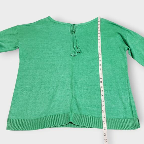 Talbots Green Linen Boatneck Sweater Sz XL Drop Shoulder 3/4 Sleeve Boxy Relaxed - Picture 11 of 12